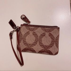 Coach Monogram Canvas Small Zip Corner Wristlet in Brown